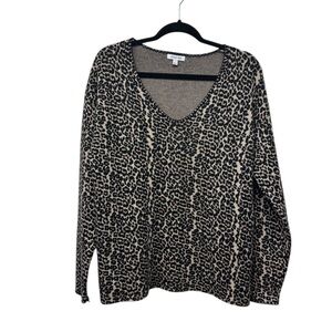 Johnny Was Cashmere & Wool V Neck Leopard Sweater